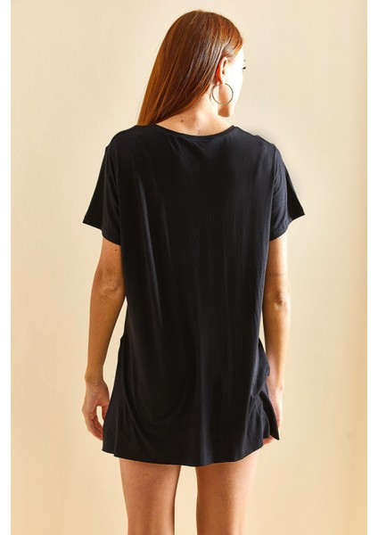 Kadın Yan Yırtmaçlı Viskon Tshirt fiyatları