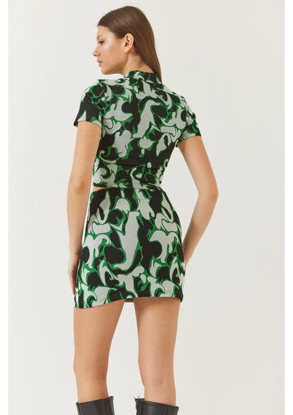 Kadın Yarım Balıkçı Kısa Kollu Crop Mini Etekli Alt-Üst Takım fiyatları