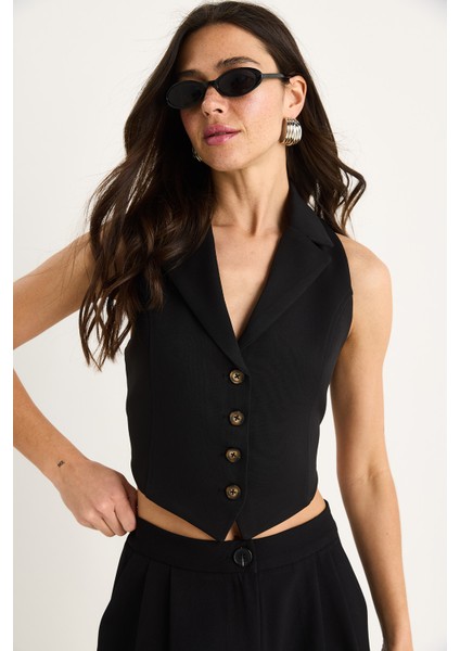 Kadın Şal Yaka Sırt Bağlama Detaylı Tasarım Yelek fiyatları