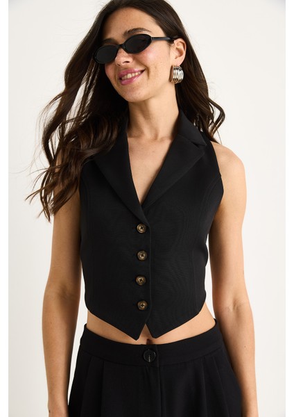 Kadın Şal Yaka Sırt Bağlama Detaylı Tasarım Yelek fırsatları