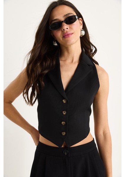 Kadın Şal Yaka Sırt Bağlama Detaylı Tasarım Yelek indirimleri