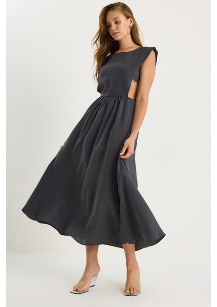 Kadın Yan Bant Detaylı Uzun Modal Elbise