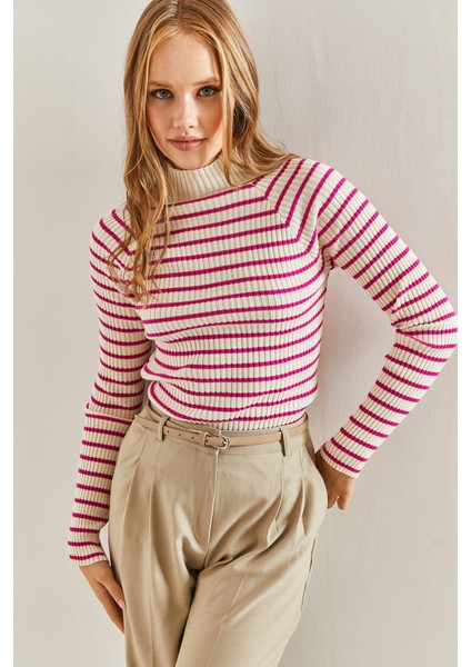 Kadın Çizgili Balıkçı Yaka Kazak fiyatları