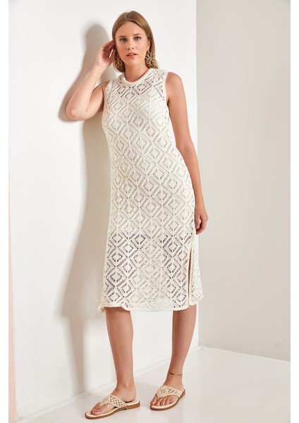 Kadın Kare Desenli Triko Elbise