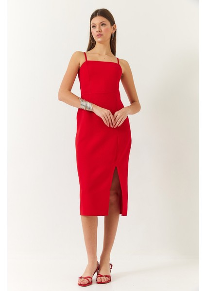 Kadın Yırtmaç Detaylı Ip Askılı Elbise