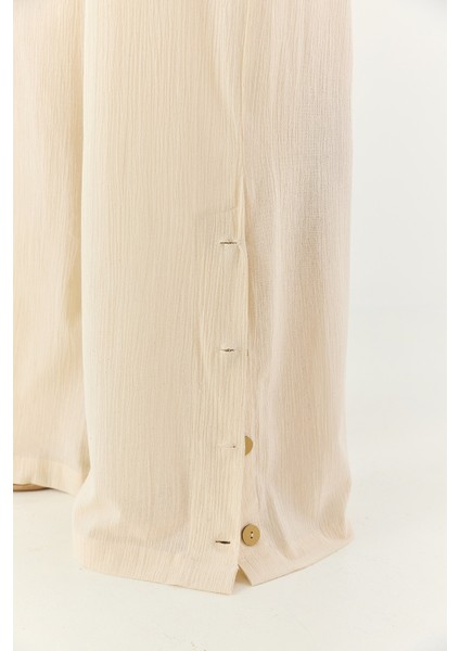 Kadın Bağlama Detaylı Bluz Astarlı Paçası Düğmeli Pantolonlu Astarlı Alt-Üst Takım