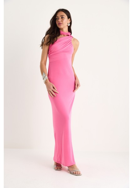 Kadın Tek Omuz Detaylı Aksesuarlı Sandy Dar Mavi Elbise Ate- fiyatları