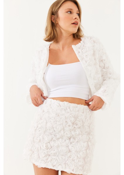 Kadın Çiçek Dokulu Mini Etek Mbms fiyatları