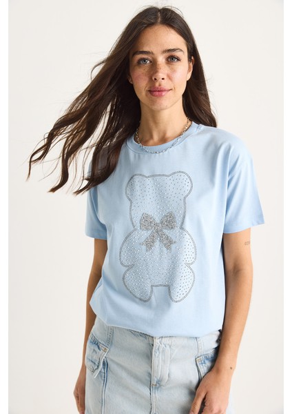 Kadın Teddy Kurdele Detaylı Taşlı T-Shirt modelleri