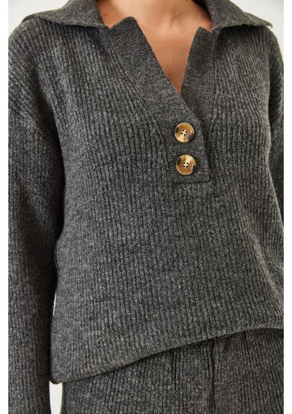 Kadın Gömlek Yaka Kalın Triko Alt Üst Takım modelleri