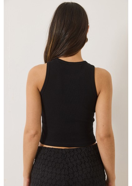 Kadın Fitilli Halter Yaka Kaşkorse Basic Crop Top Atlet fırsatları