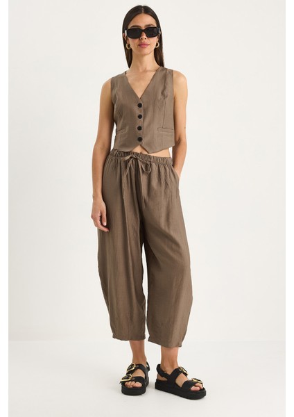 Kadın Cep Detaylı Rahat Pantolon Yelekli Alt-Üst Takım