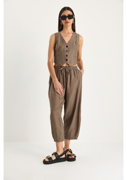 Kadın Cep Detaylı Rahat Pantolon Yelekli Alt-Üst Takım fiyatları