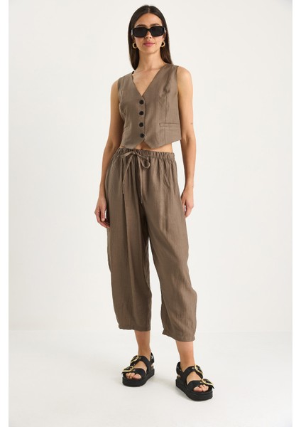 Kadın Cep Detaylı Rahat Pantolon Yelekli Alt-Üst Takım fırsatları