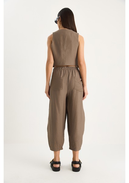 Kadın Cep Detaylı Rahat Pantolon Yelekli Alt-Üst Takım