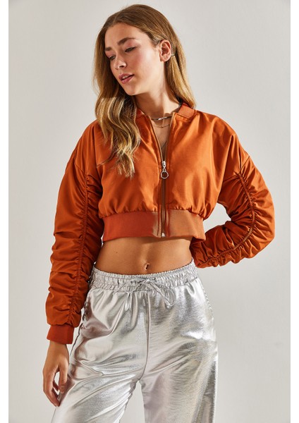 Kadın Kolu Büzgülü Bomber Mont