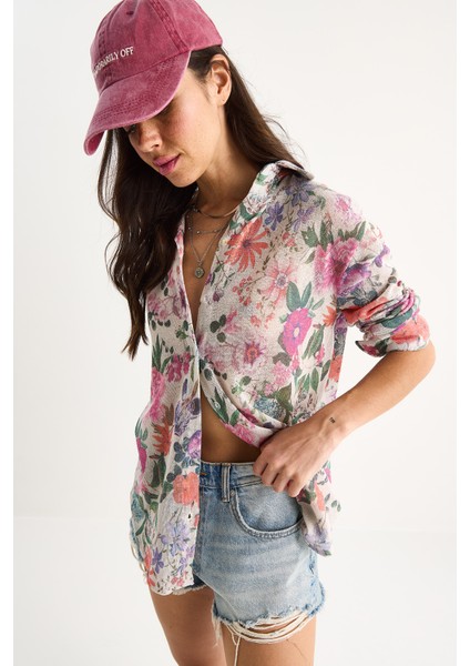 Kadın Desenli Dijital Baskılı Regular Yazlık Örme Gömlek fiyatları