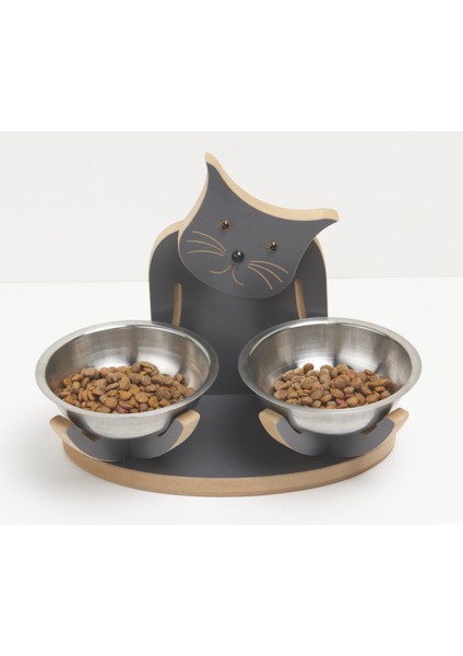 Demonte Ahşap Kedi Figürlü Mamalık ve Suluk modelleri