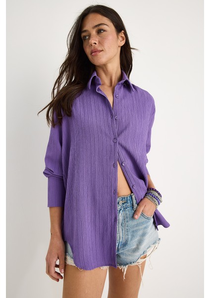 Kadın Düşük Omuz Oversize Basic Bürümcük Gömlek fiyatları