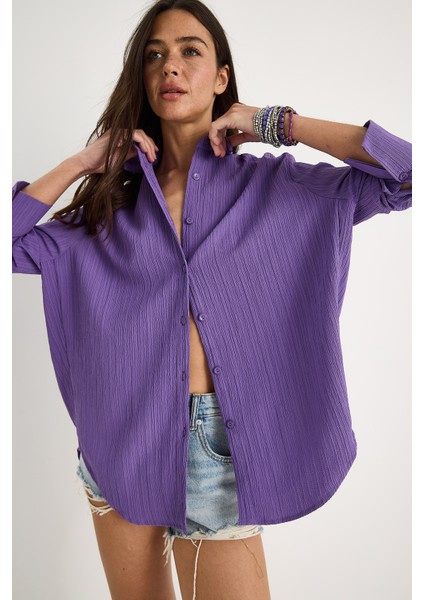 Kadın Düşük Omuz Oversize Basic Bürümcük Gömlek fırsatları