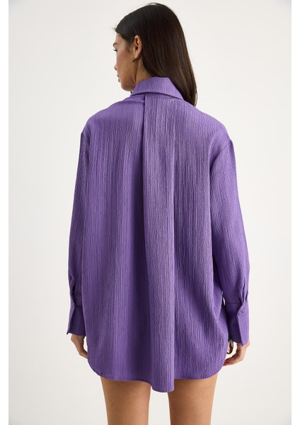 Kadın Düşük Omuz Oversize Basic Bürümcük Gömlek