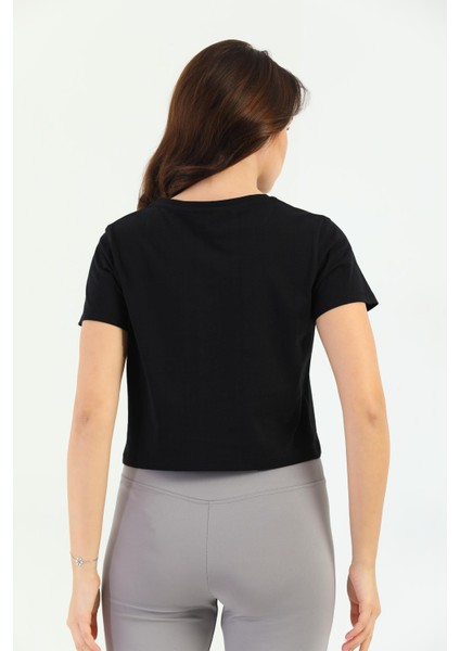 Siyah Crop V-Yaka Kadın Tişört fiyatları