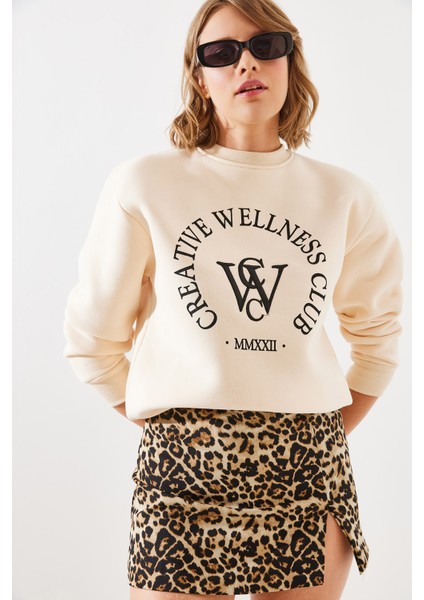 Kadın Üç Iplik Şardonlu Yazılı Sweatshirt Mbhs