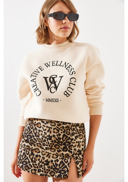 Kadın Üç Iplik Şardonlu Yazılı Sweatshirt Mbhs modelleri