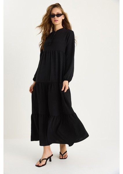 Kadın V Yaka Uzun Ayrobin Elbise modelleri