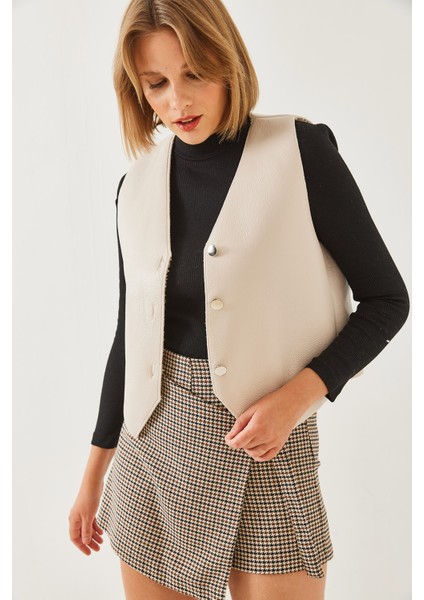 Kadın Deri Peluşlu Yelek