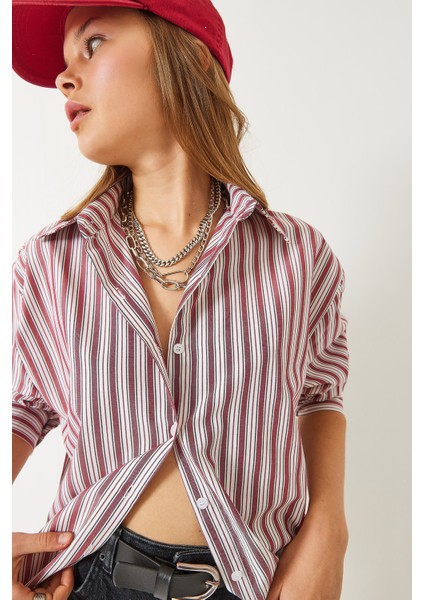 Kadın Çizgili Regular Basic Viskon Gömlek fiyatları