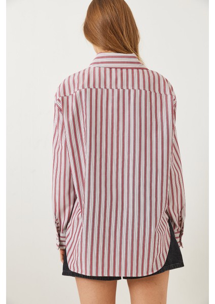 Kadın Çizgili Regular Basic Viskon Gömlek modelleri