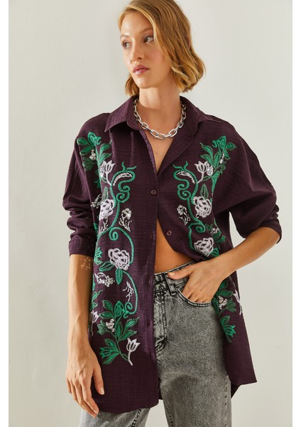 Kadın Nakışlı Sofya Keten Gömlek modelleri