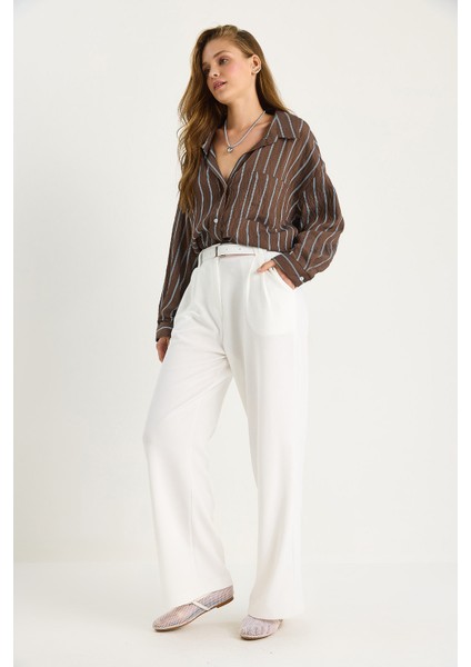 Kadın Çift Pile Detaylı Kemerli Örme Pantolon fiyatları