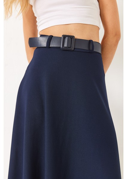 Kadın Kemerli Kloş Örme Maxi Boy Etek modelleri