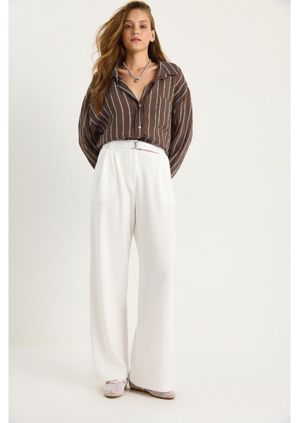 Kadın Çift Pile Detaylı Kemerli Örme Pantolon modelleri