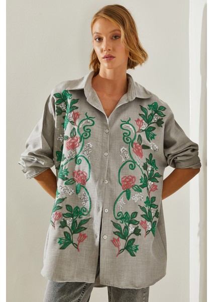 Kadın Nakışlı Sofya Keten Gömlek fiyatları