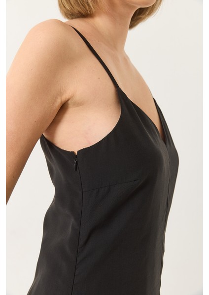 Kadın V Yaka Ince Askılı Gizli Fermuarlı Astarlı Modal Elbise fiyatları