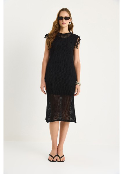 Kadın Ajurlu Kol Detaylı Astarlı Triko Elbise fiyatları