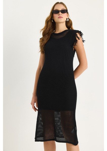 Kadın Ajurlu Kol Detaylı Astarlı Triko Elbise indirimleri