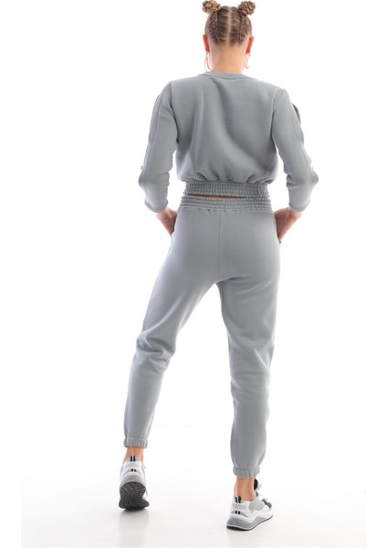 Gri Crop Sweatshirt Kadın Eşofman Takım indirimleri