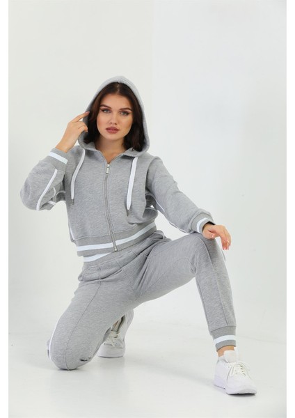 Kapüşonlu Sweatshirt Ikili Kadın Takım Gri Melanj fiyatları