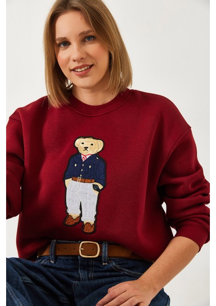 Kadın Üç Iplik Şardonlu Baskılı Sweatshirt modelleri