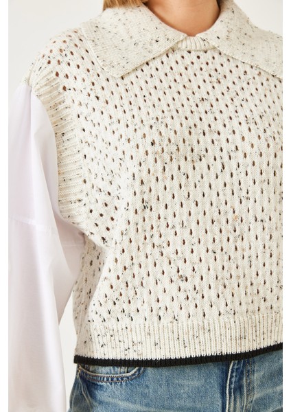 Kadın Gömlek Yaka Ajurlu Triko Kazak modelleri