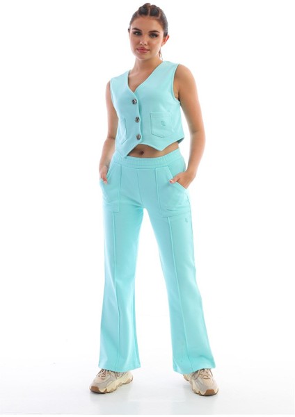 Yelekli İkili Kadın Takım Mint