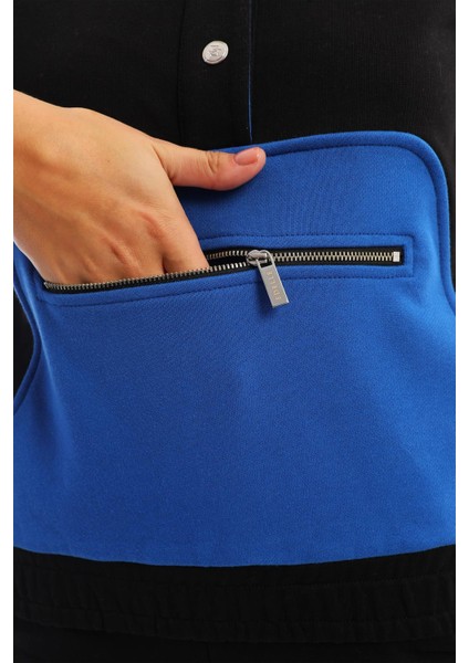 Dik Yaka Çıt Çıtlı Sweatshirt Kadın Eşofman Takım Siyah-Garni Saks fırsatları