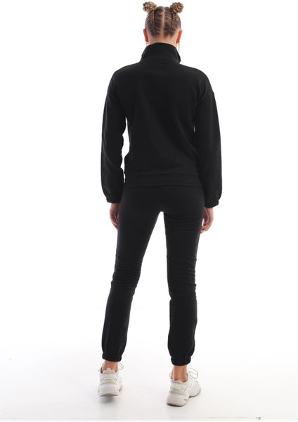 Dik Yaka Çıt Çıtlı Sweatshirt Kadın Eşofman Takım Siyah-Garni Saks indirimleri