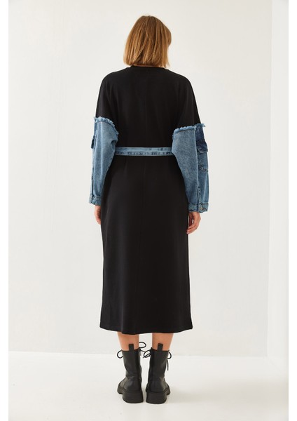 Kadın Kolları Denim Detaylı Elbise