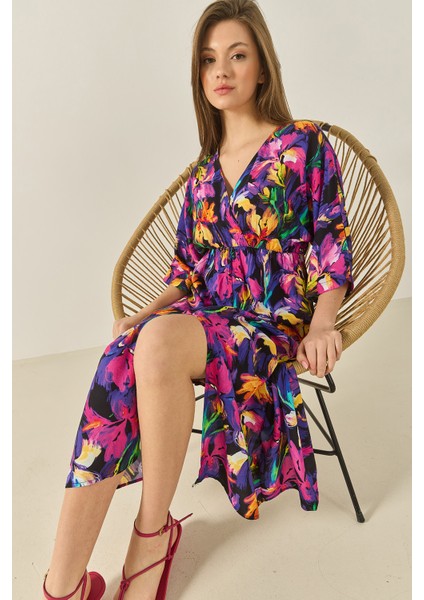 Kadın Kruvaze Yaka Önden Yırtmaçlı Elbise