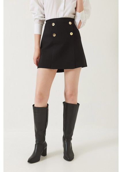 Kadın Düğme Desenli Çelik Örme Mini Etek